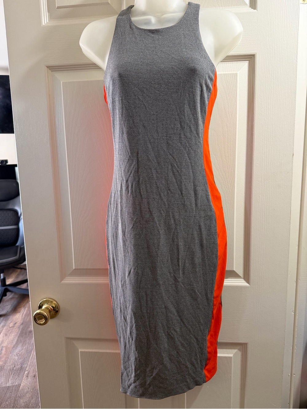 Laundry By Shelli Segal Grey Midi Dress with Bright Orange Side Panels